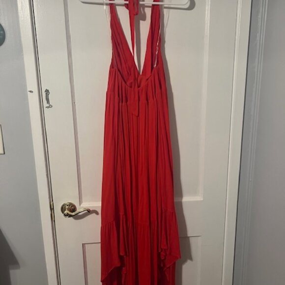 Handkerchief Drape Halter Dress - Orange - Picture 2 of 9